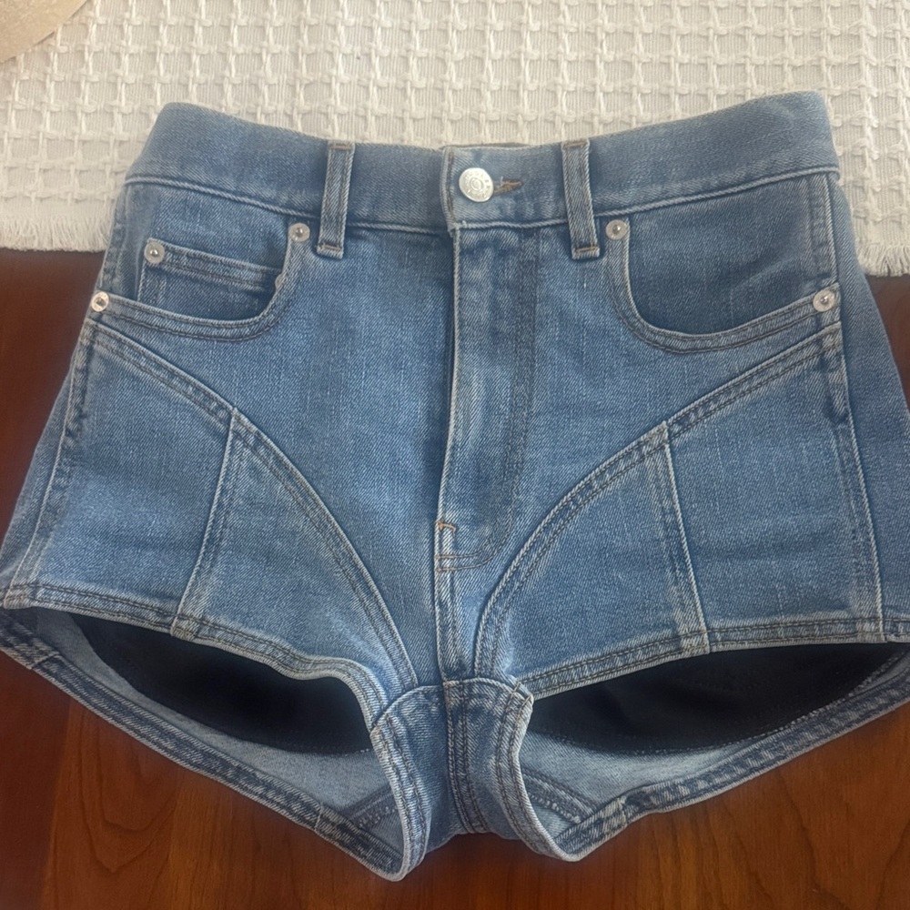 Mugler High-Waist Blue Denim Shorts